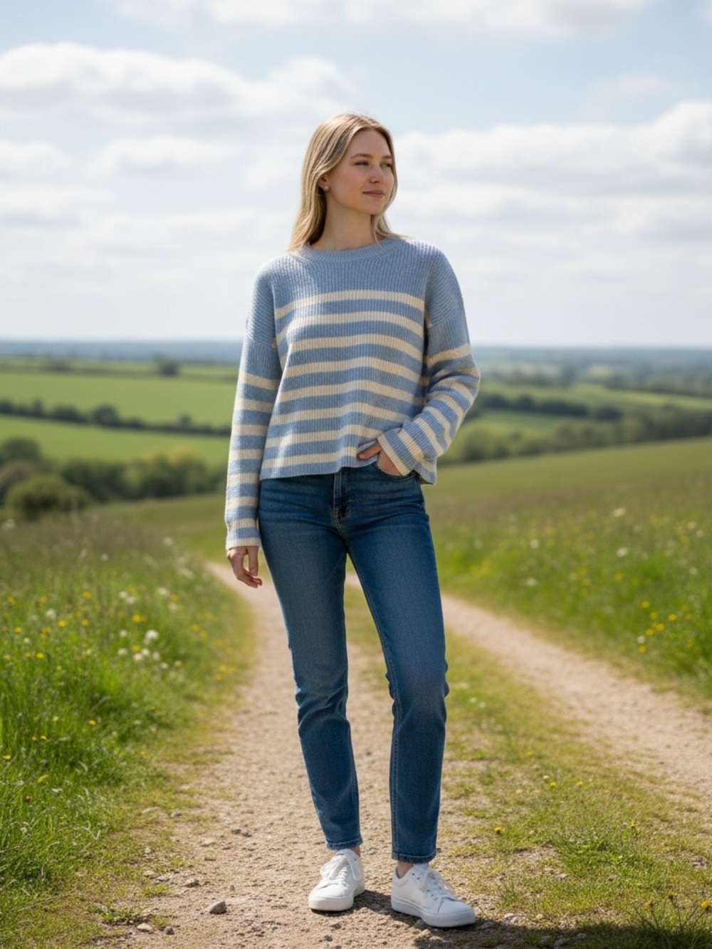 LA LIGNE Striped Toujours Sweater Light Blue Cream S